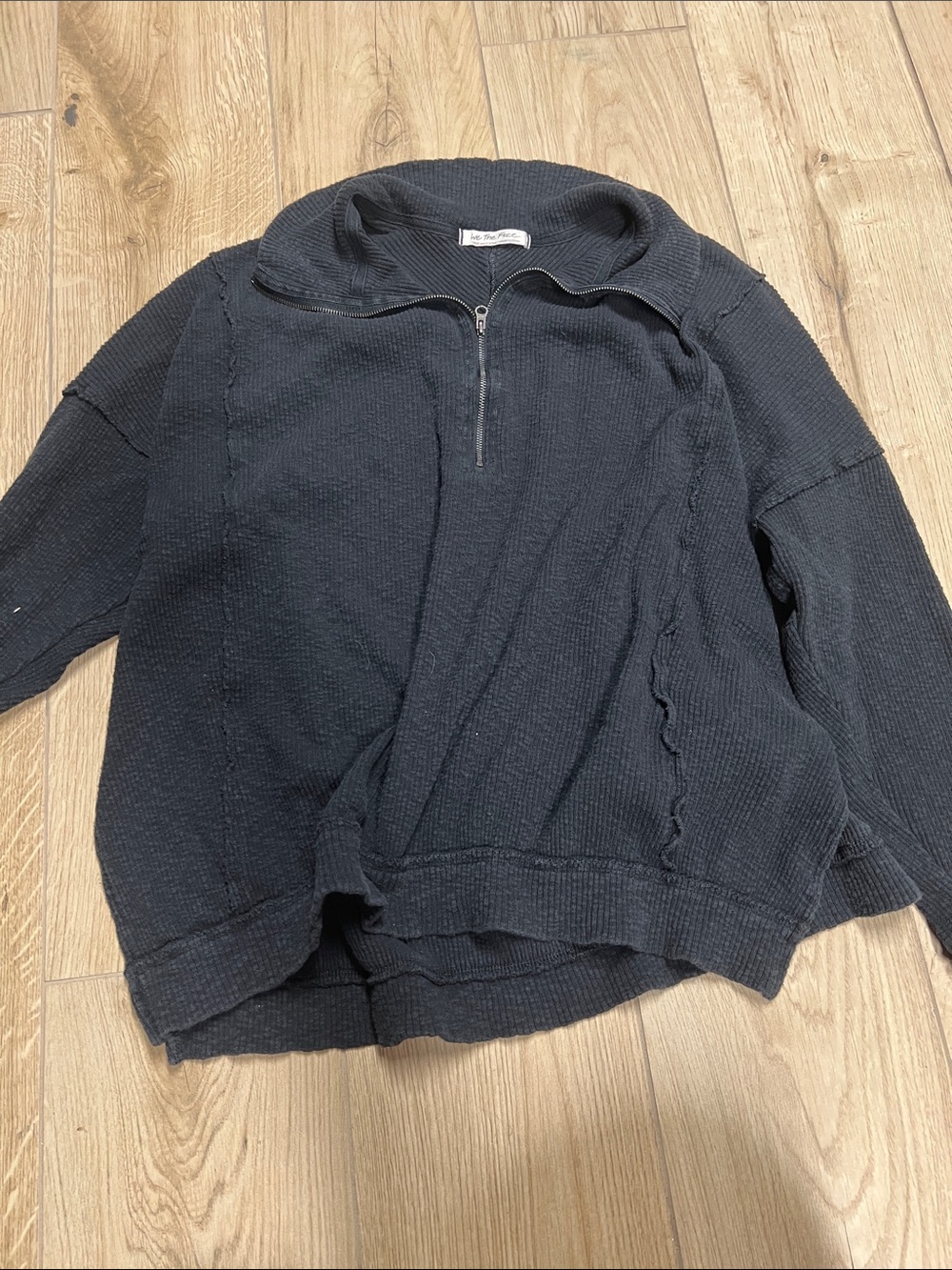 Free People walk away Black Waffle Knit Half-Zip Tunic